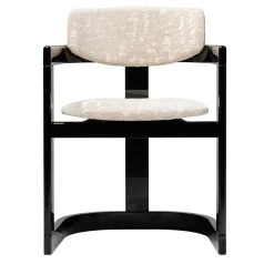 Sedia Essa in tessuto bianco e legno nero lucido con intarsi in corno