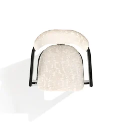 Sedia Essa in tessuto bianco e legno nero lucido con intarsi in corno