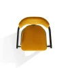 Sedia Essa in velluto giallo e legno nero lucido con intarsi in corno