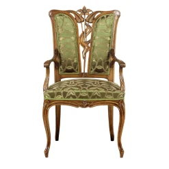 Sedia francese Liberty verde con decorazione a foglie
