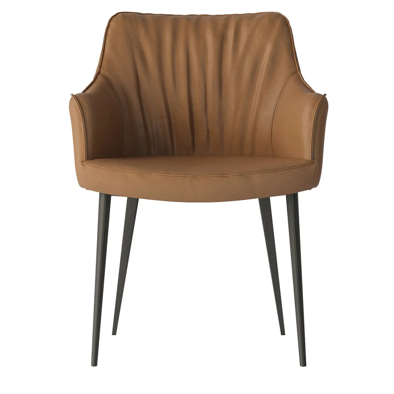 Sedia Gaia in pelle cognac con gambe in metallo
