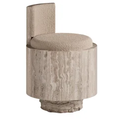 Sedia girevole con base in travertino striato