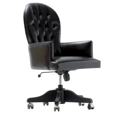 Sedia girevole Georges in pelle marrone capitonné