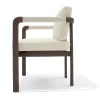 Sedia in legno di frassino grigio Montgomery con rivestimento bianco e braccioli