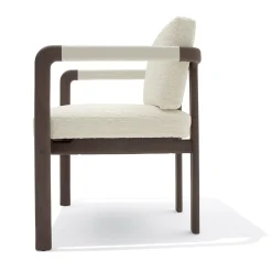 Sedia in legno di frassino grigio Montgomery con rivestimento bianco e braccioli