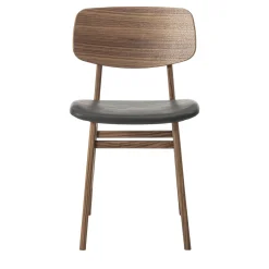 Sedia in legno di noce marrone Sila con sedile in pelle