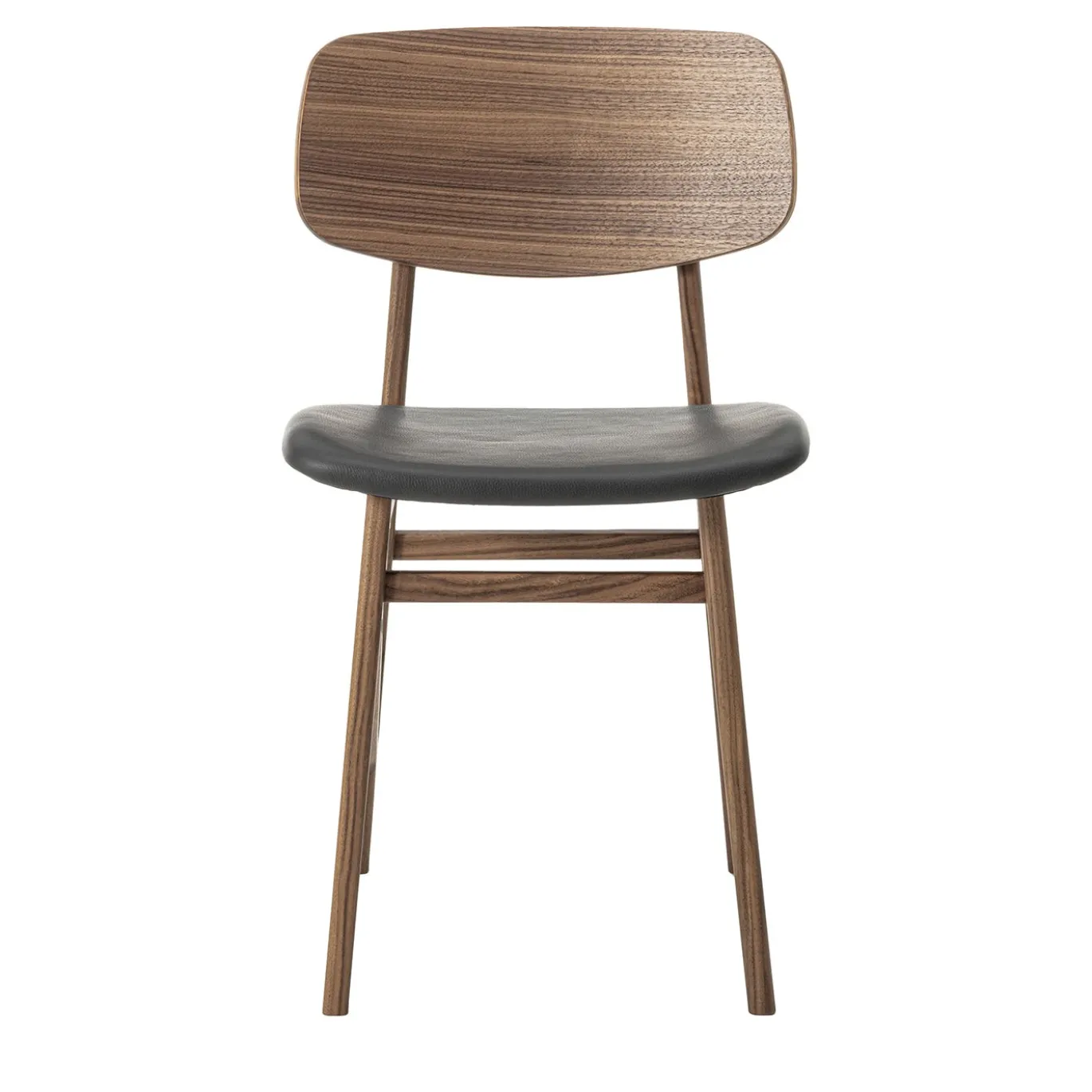 Sedia in legno di noce marrone Sila con sedile in pelle