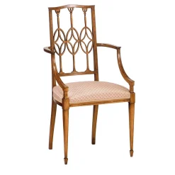 Sedia in stile Hepplewhite in palissandro e faggio con braccioli