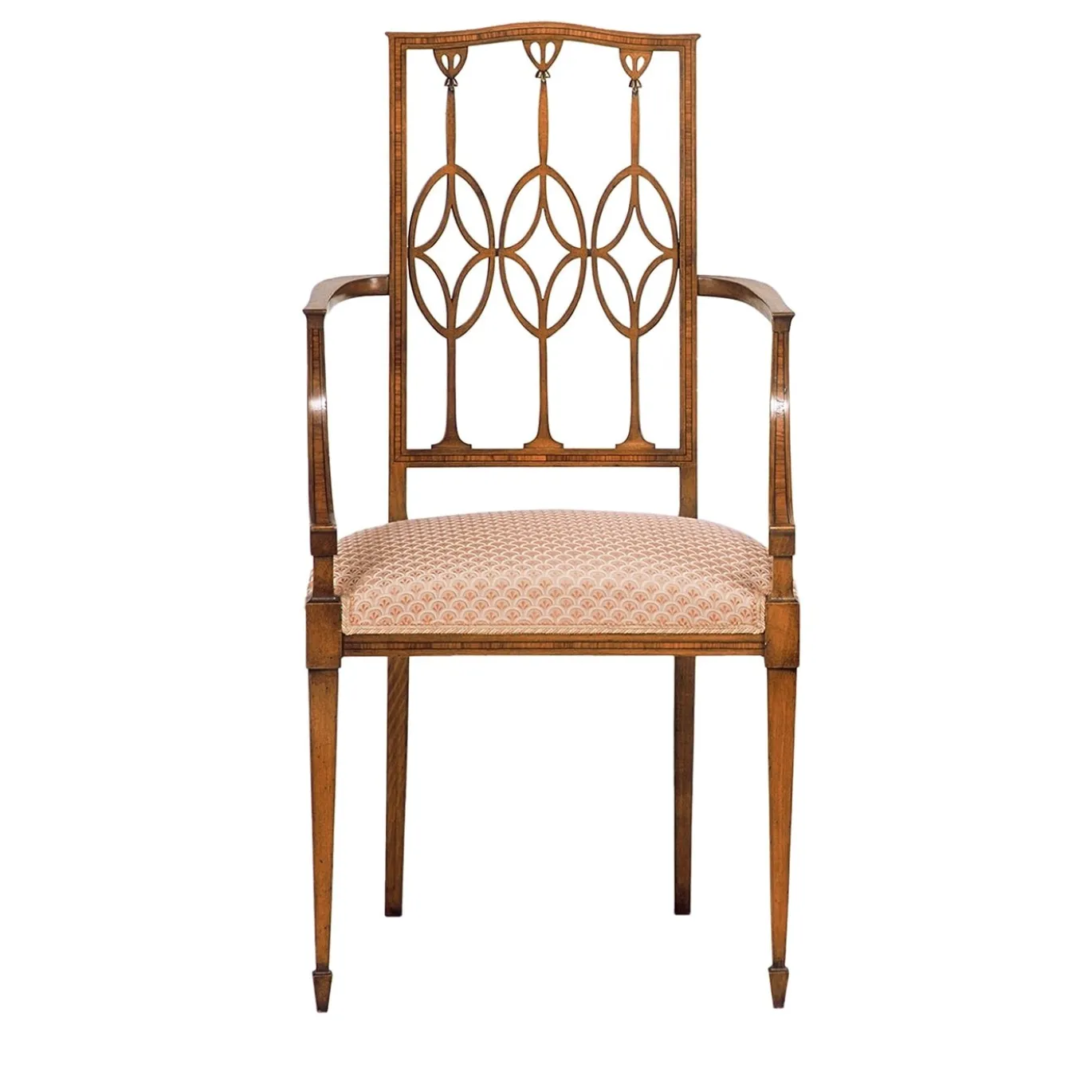 Sedia in stile Hepplewhite in palissandro e faggio con braccioli