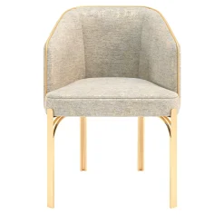 Sedia in tessuto Shimmer Gold con gambe in ferro lucidato champagne