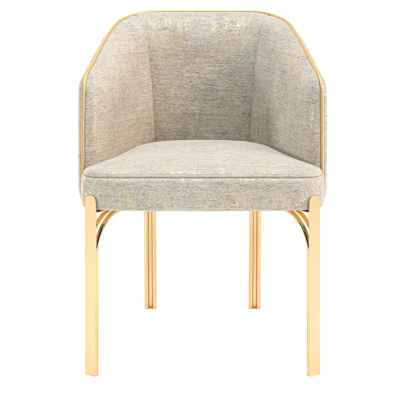 Sedia in tessuto Shimmer Gold con gambe in ferro lucidato champagne