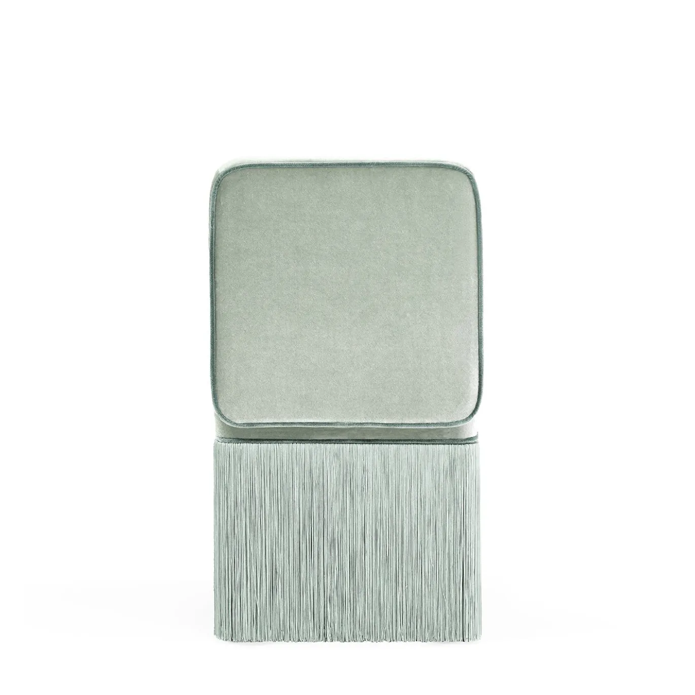 Sedia in velluto verde menta chiaro quadrata con frange