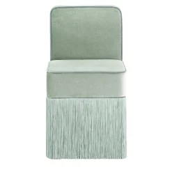 Sedia in velluto verde menta chiaro quadrata con frange