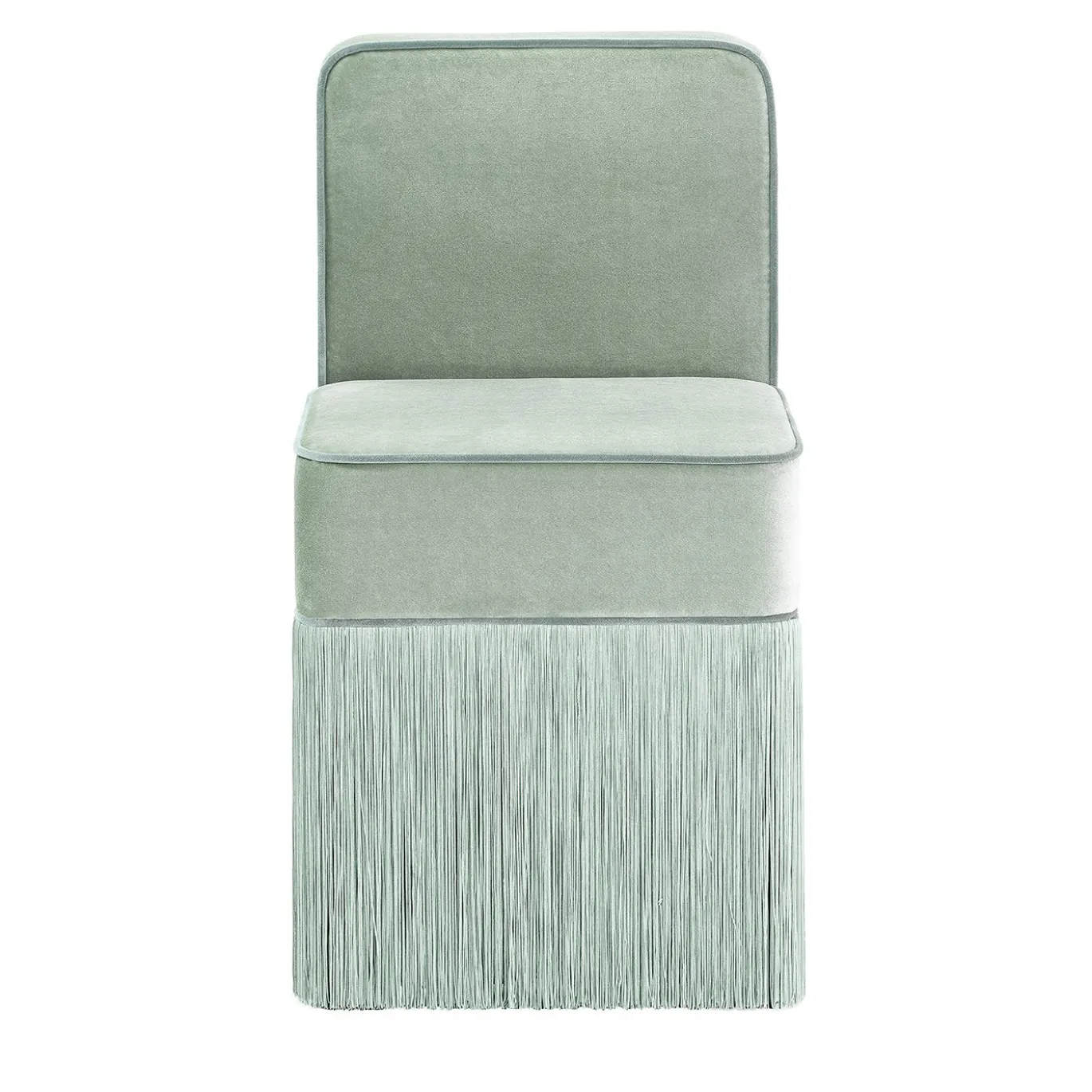 Sedia in velluto verde menta chiaro quadrata con frange