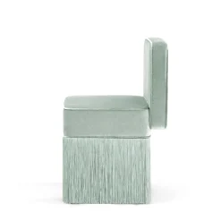 Sedia Lilli Square in morbido velluto menta chiara con frange