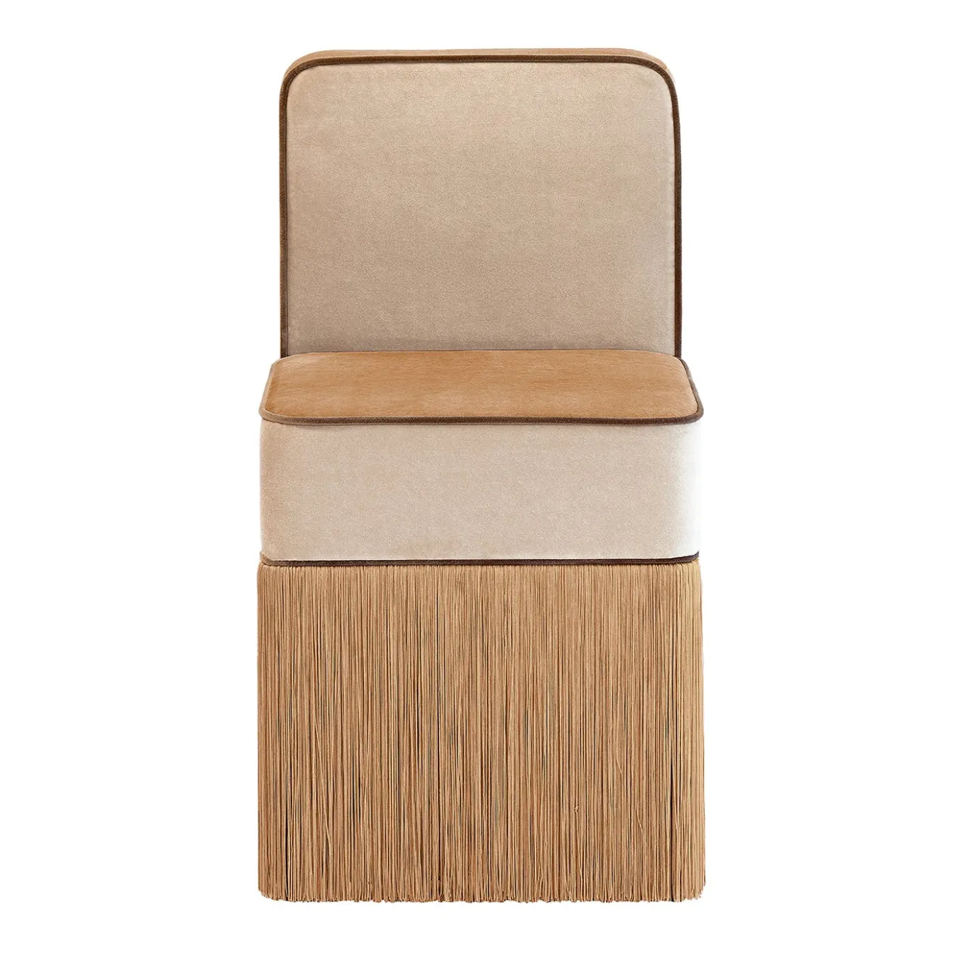 Sedia LILLI Square in velluto beige e pesca con frange
