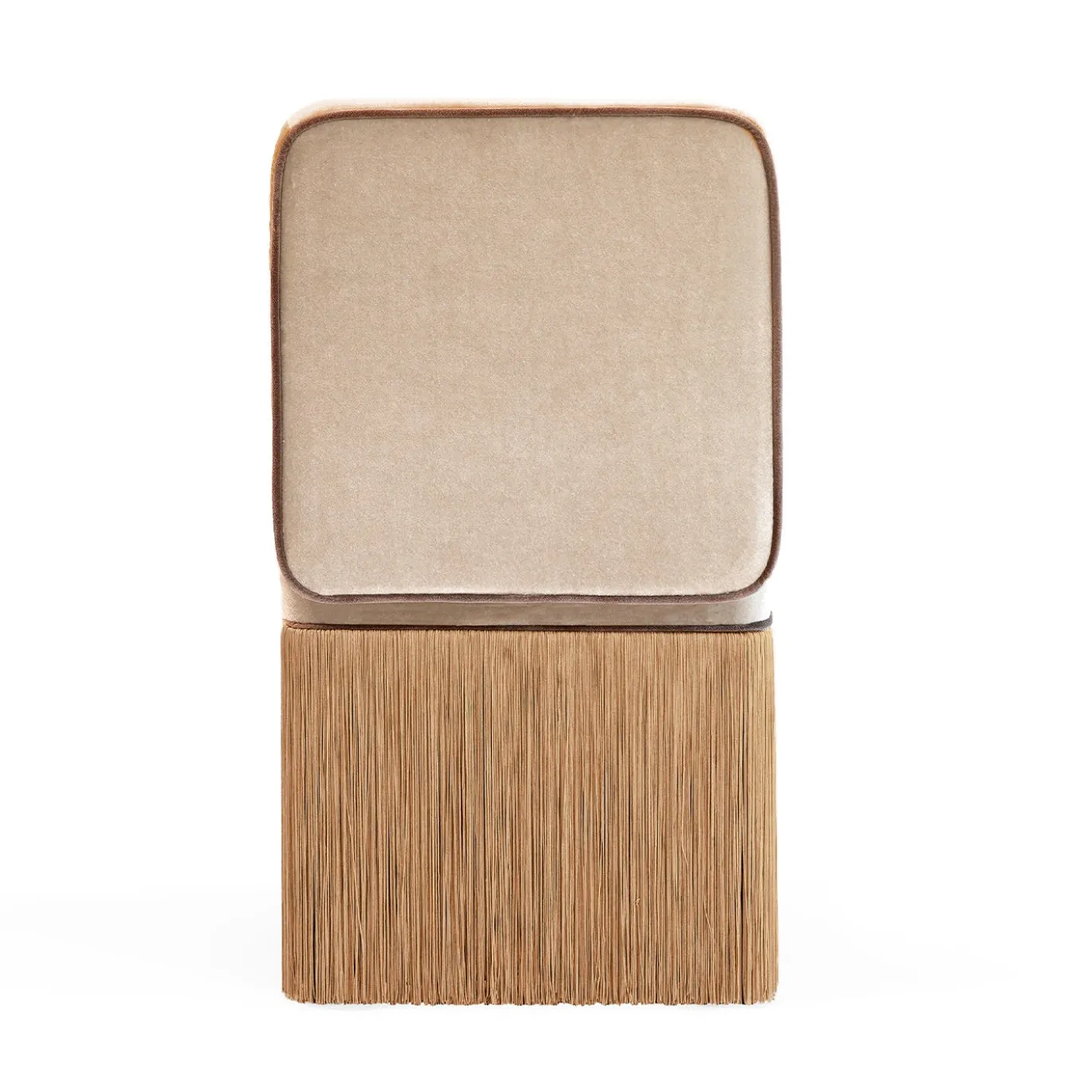 Sedia LILLI Square in velluto beige e pesca con frange