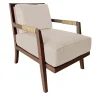 Sedia lounge Dan in pelle beige e legno di frassino