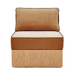 Sedia lounge modulare Lilli in tessuto beige e cognac con frange