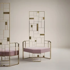Sedia Lounge MoNDRIAN con Schienale Alto in Ottone Dorato