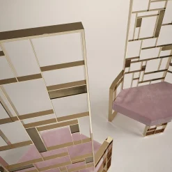 Sedia Lounge MoNDRIAN con Schienale Alto in Ottone Dorato