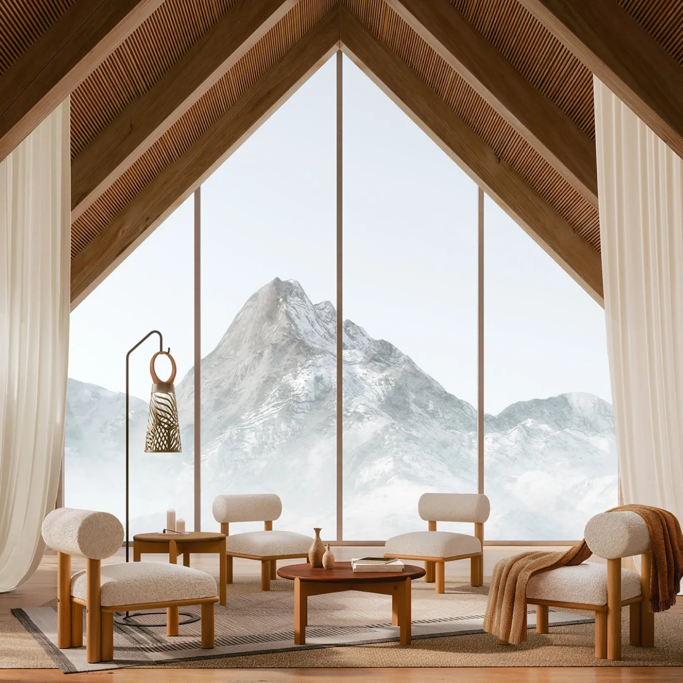 Sedia Lounge per Esterni Maitha in Alpaca Bouclé Bianco