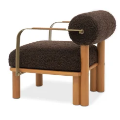 Sedia Lounge per Esterni Maitha in Alpaca Bouclé Marrone Castagno