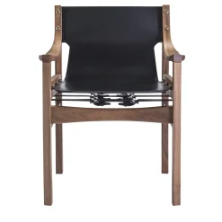 Sedia Old Livoni in pelle nera vintage con struttura in legno di noce di Studio Livoni