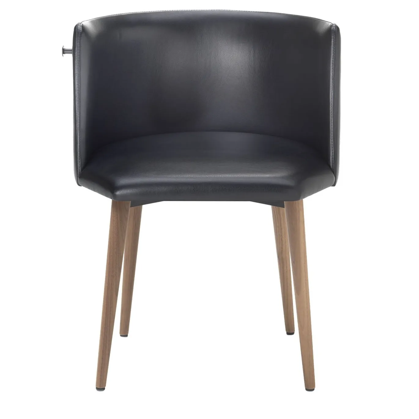 Sedia Pergy in pelle nera con gambe in noce