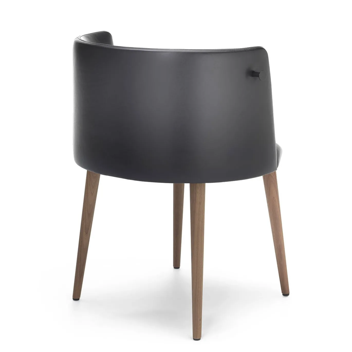 Sedia Pergy in pelle nera con gambe in noce