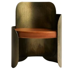 Sedia Pina in bronzo con seduta in legno by Gregory Beson