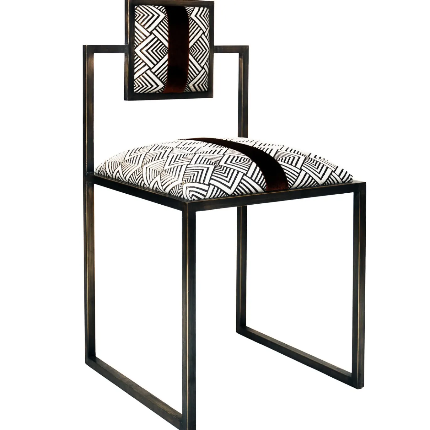 Sedia quadrata in grigio e bronzo