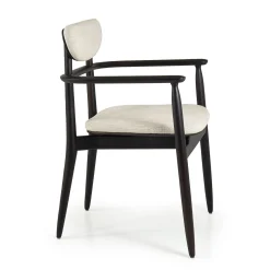 Sedia Regina in legno di rovere marrone con rivestimento in tessuto bianco