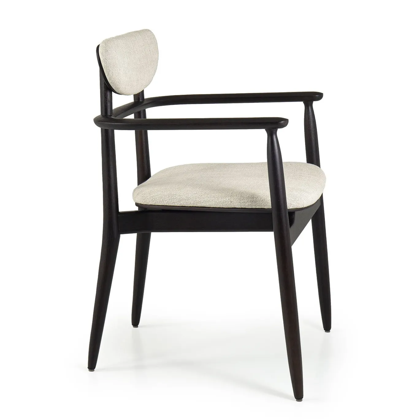 Sedia Regina in legno di rovere marrone con rivestimento in tessuto bianco