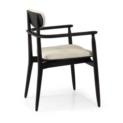 Sedia Regina in legno di rovere marrone con rivestimento in tessuto bianco