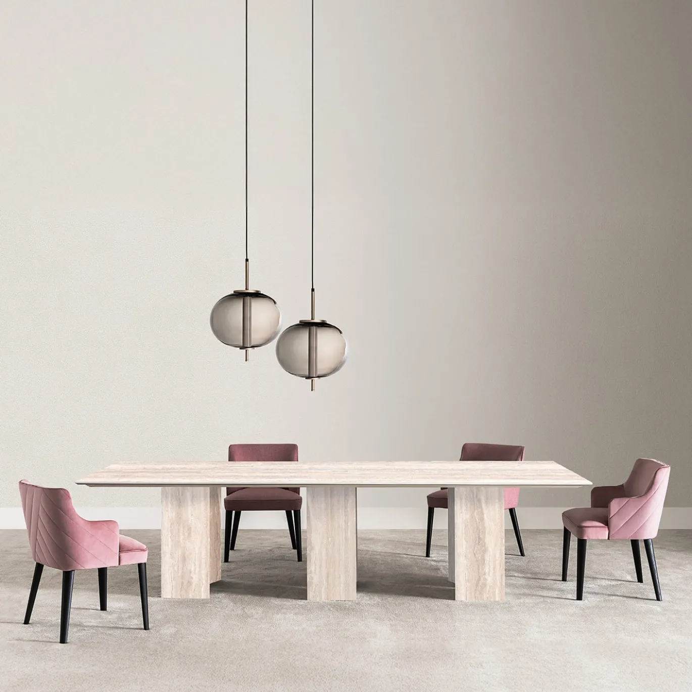 Sedia Royale Quilt in velluto rosa e rovere nero di Castello Lagravinese