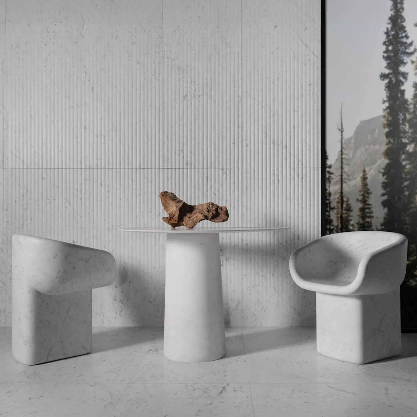 Sedia scultorea in marmo bianco Cosimo
