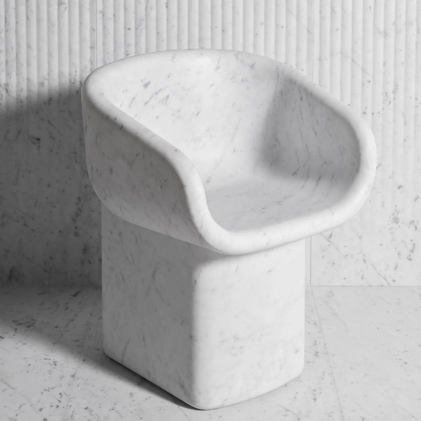 Sedia scultorea in marmo bianco Cosimo