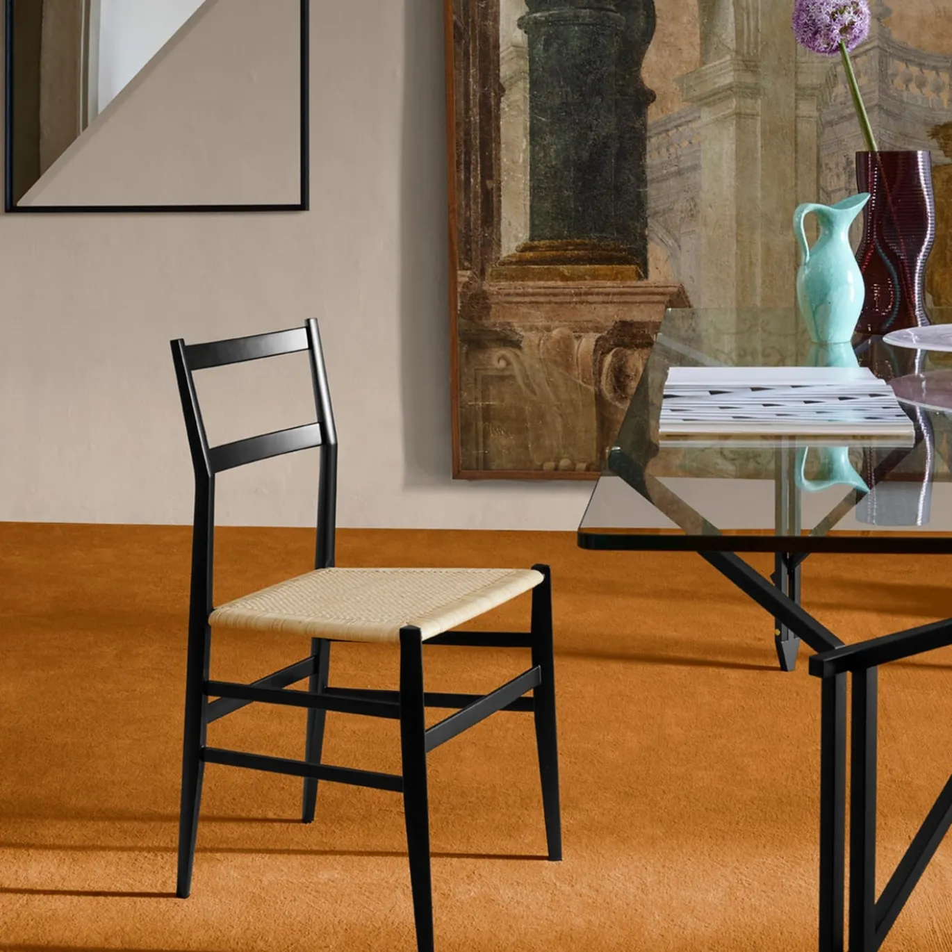 Sedia Superleggera in Frassino Nero e Seduta in Canna d'India di Gio Ponti