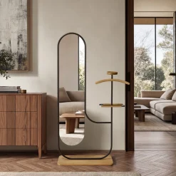 Servomuto Alter Ego in rovere e ferro con specchio bifacciale