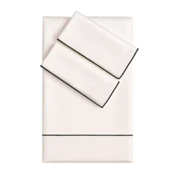 Set copripiumino ricamato PIPING in Cotone Percalle Bianco