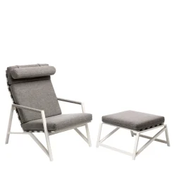 Set Cottage di poltrona e pouf grigi con struttura bianca