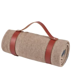 Set da 2 pezzi di coperta in cashmere tortora e cintura in pelle bordeaux
