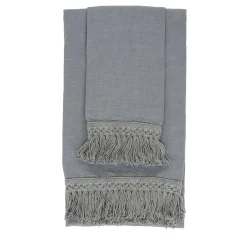 Set di 2 asciugamani in lino blu chiaro con lunghe frange