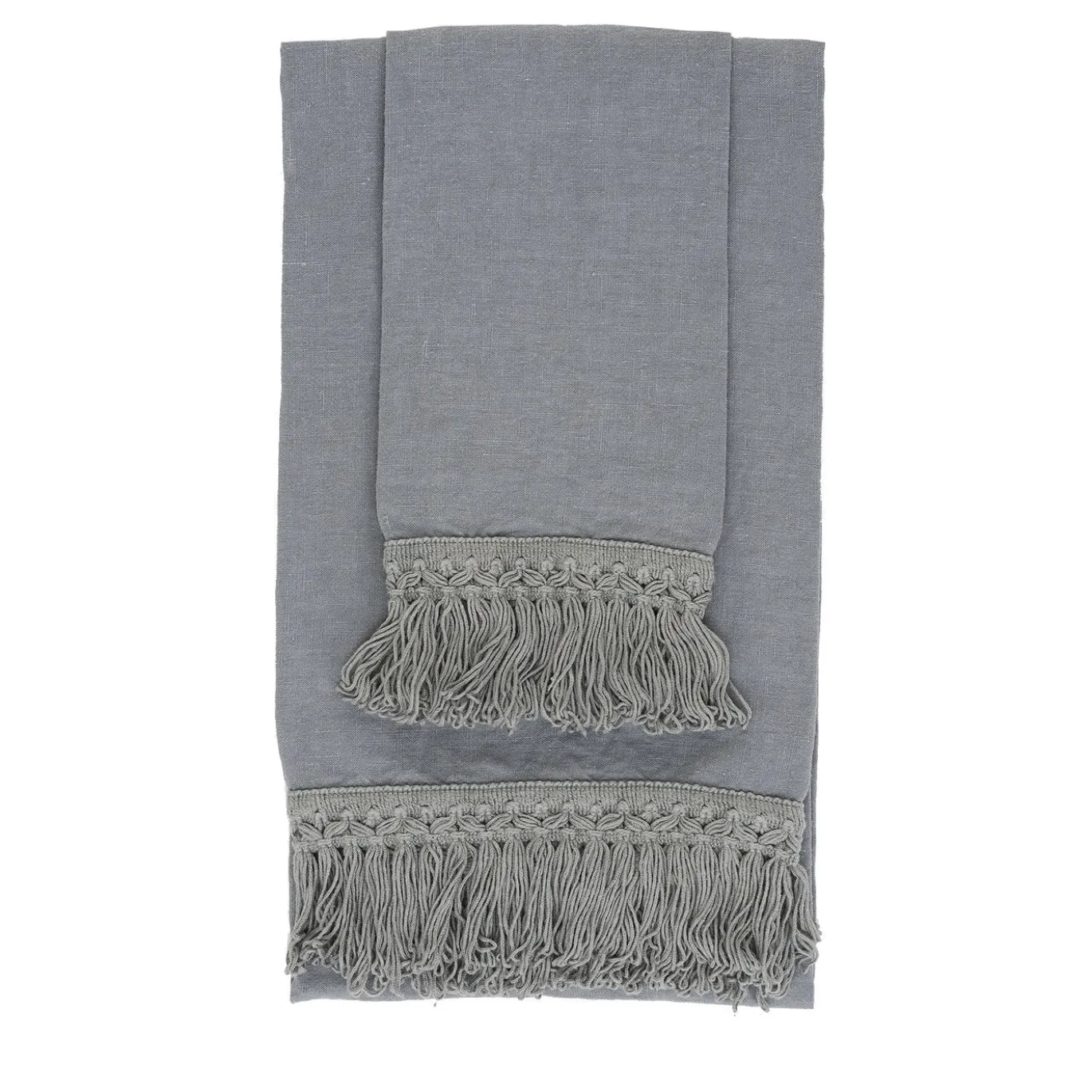 Set di 2 asciugamani in lino blu chiaro con lunghe frange
