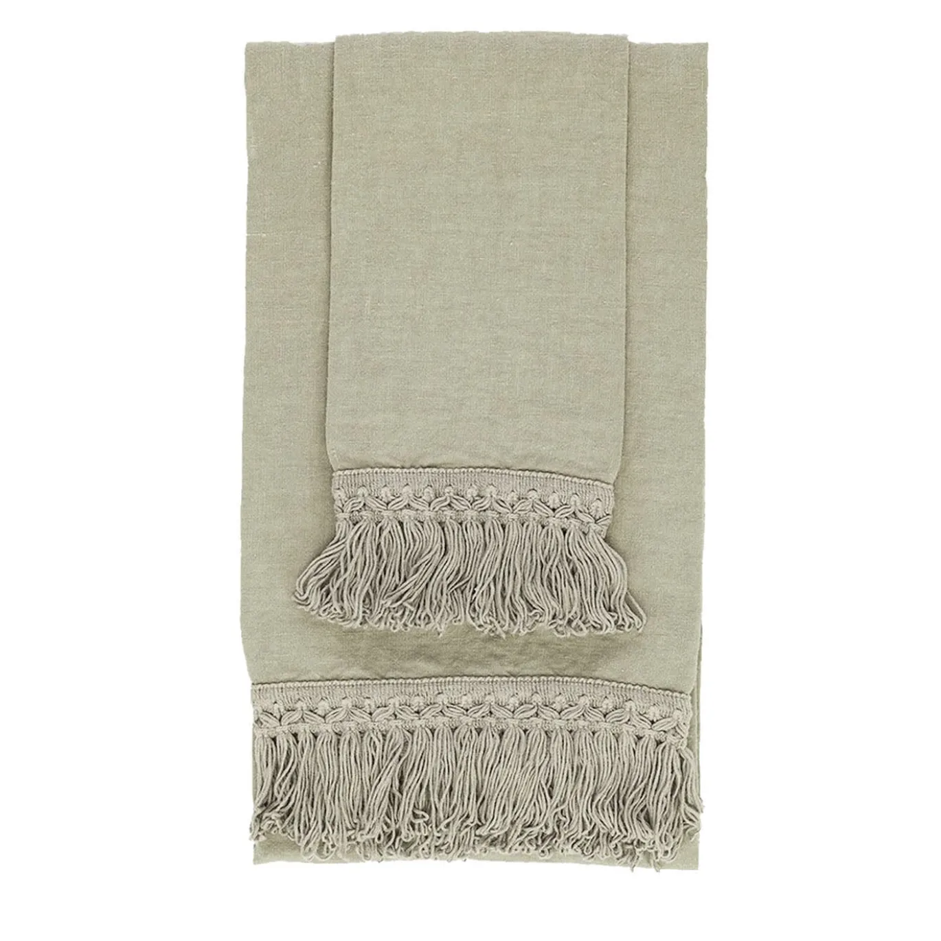 Set di 2 asciugamani in lino color menta con lunghe frange