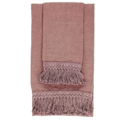 Set di 2 asciugamani in lino rosa vintage con lunghe frange