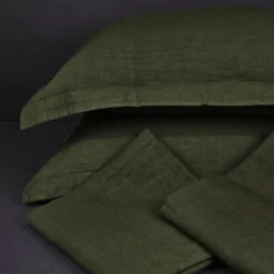 Set di biancheria da letto Deep Forest Green in puro lino
