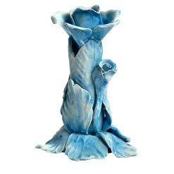 Set di 2 candelieri in ceramica a forma di rosa azzurra