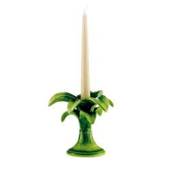 Set di 2 Candelieri Piccoli Palma Dipinti a Mano in Ceramica Verde